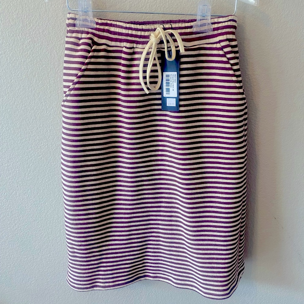 Mikarose Striped Box Skirt Burgundy Stripe Size M NWT